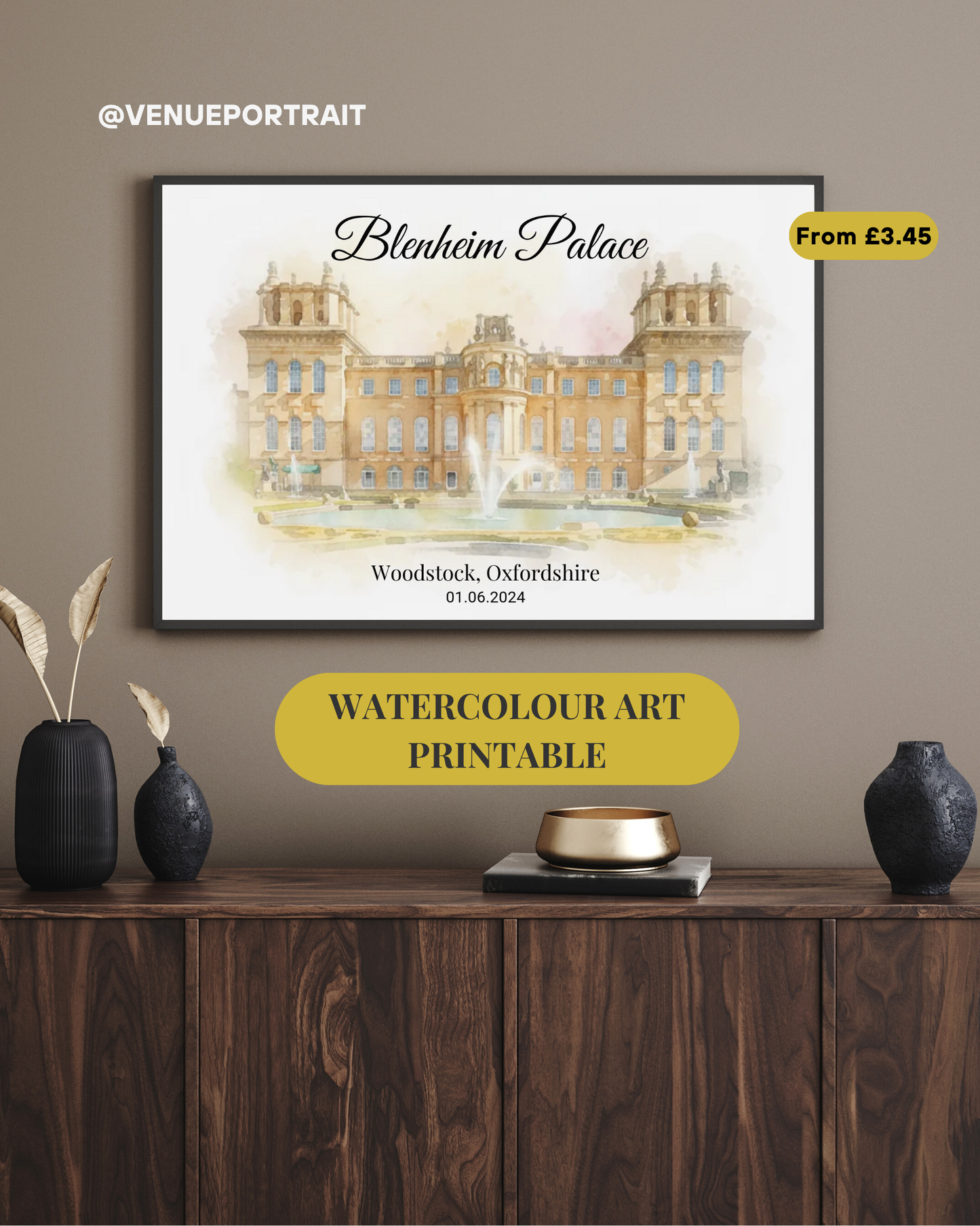 Watercolour Portrait from Photo | Live Preview | Wedding Venue Print | External Impression